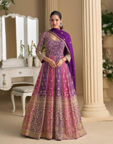 Rutba Swarovski Embellished Anarkali Gown By Sayuri | Premium Georgette Pink and Purple